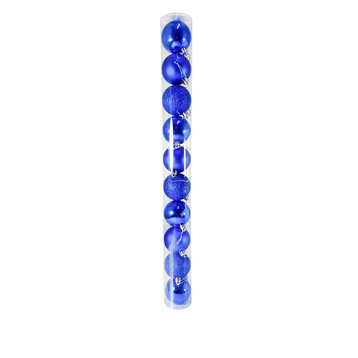 Tubo X 10 Bolas Navideñas Combinada Azul Rey 6x6cm con Acabado Mixto Reutilizable