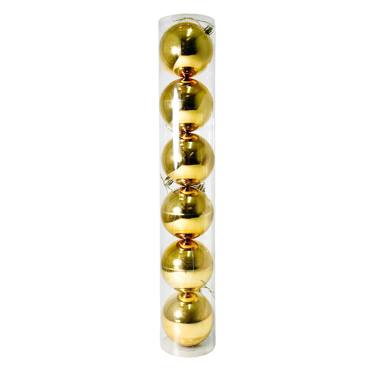 Tubo X 6 Bolas Navideñas Brillante Dorado 8x8cm con Acabado Brillante Reutilizable