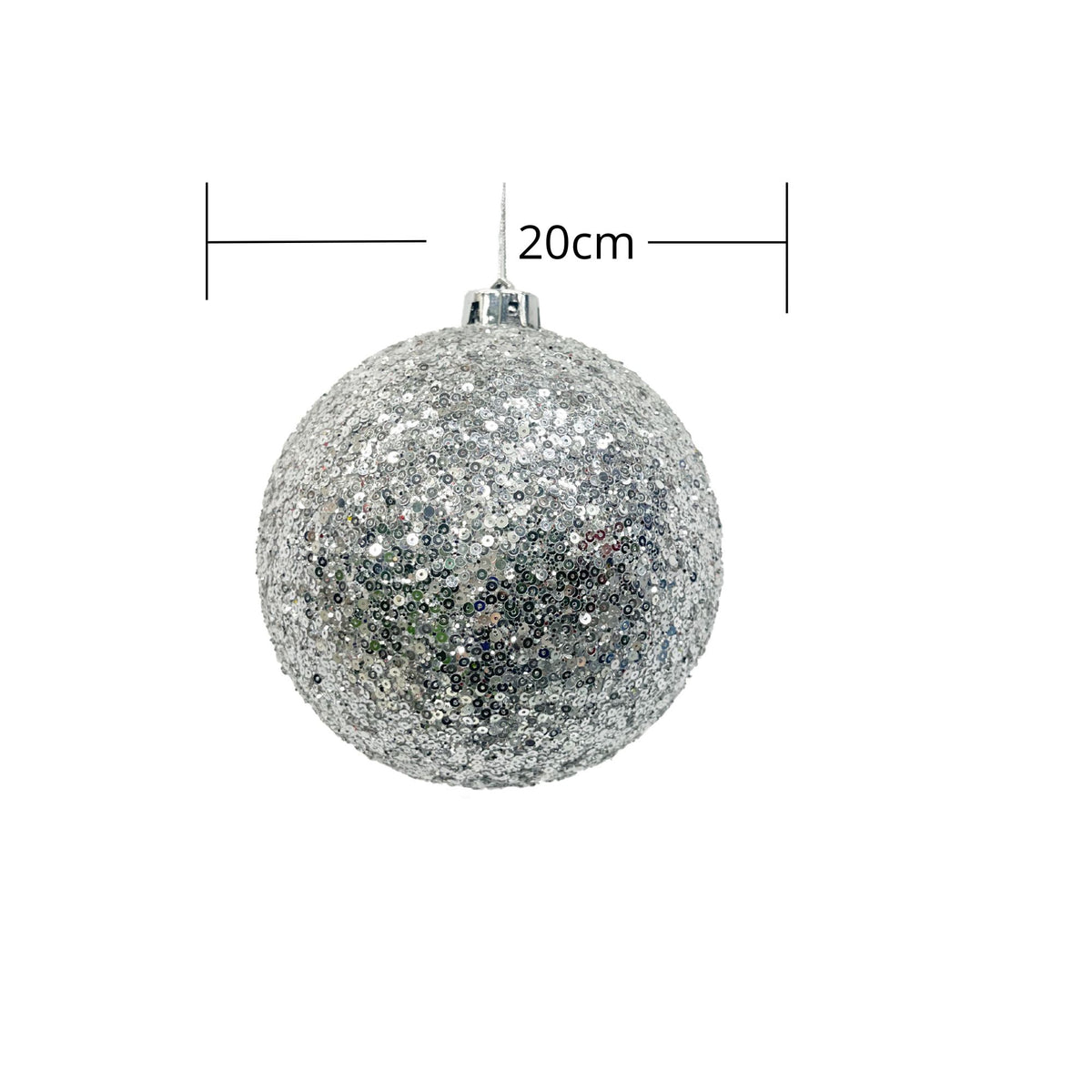 Bola Navideña Lentejuela Plata 20x20cm con Acabado Brillante Reutilizable