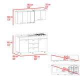 Cocina Lumina Blanco Positano 150x210cm con Mesón de Acero Inoxidable Lado Izquierda y con Estufa