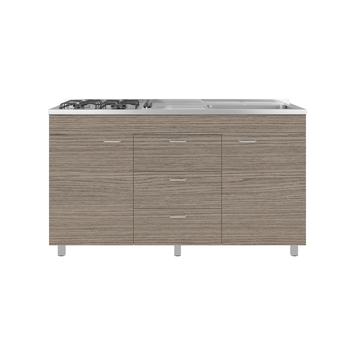 Mueble Inferior de Cocina Lumina Blanco Positano 150x84.5cm con Mesón de Acero Inoxidable Lado Derecho y con Estufa
