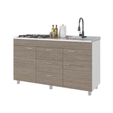 Mueble Inferior de Cocina Lumina Blanco Positano 150x84.5cm con Mesón de Acero Inoxidable Lado Derecho y con Estufa