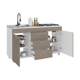 Mueble Inferior de Cocina Lumina Blanco Positano 150x84.5cm con Mesón de Acero Inoxidable Lado Izquierdo y con Estufa