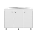 Mueble Inferior de Cocina Napoles Blanco 120x90cm con Mesón de Acero Inoxidable Lado Izquierdo y sin Estufa