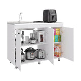 Mueble Inferior de Cocina Napoles Blanco 120x90cm con Mesón de Acero Inoxidable Lado Izquierdo y sin Estufa