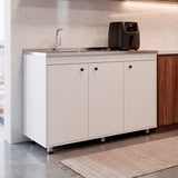 Mueble Inferior de Cocina Napoles Blanco 120x90cm con Mesón de Acero Inoxidable Lado Izquierdo y sin Estufa