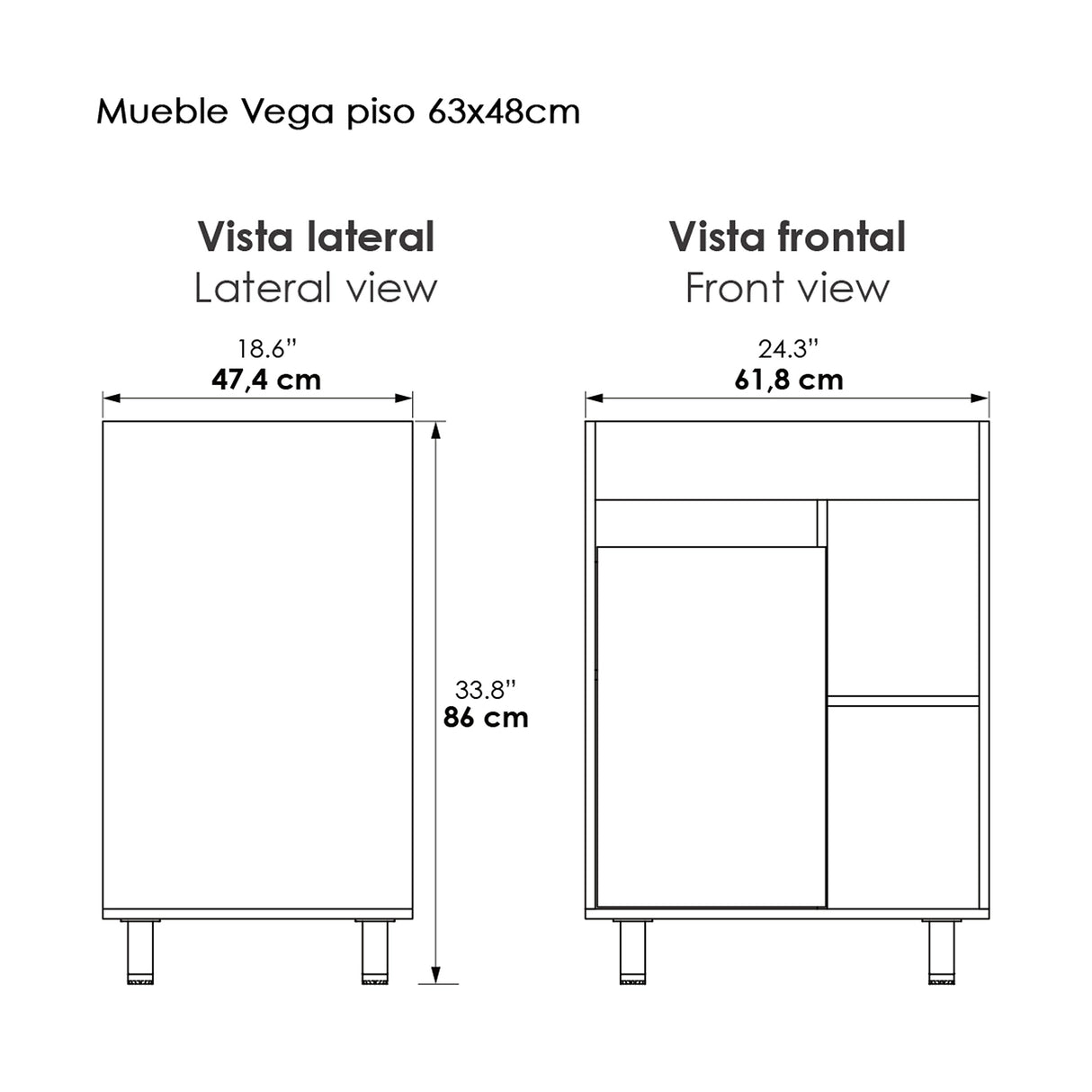 Kit Mueble con Lavamanos Siena Blanco 61.8x47.4cm Individual con Dos Cajones
