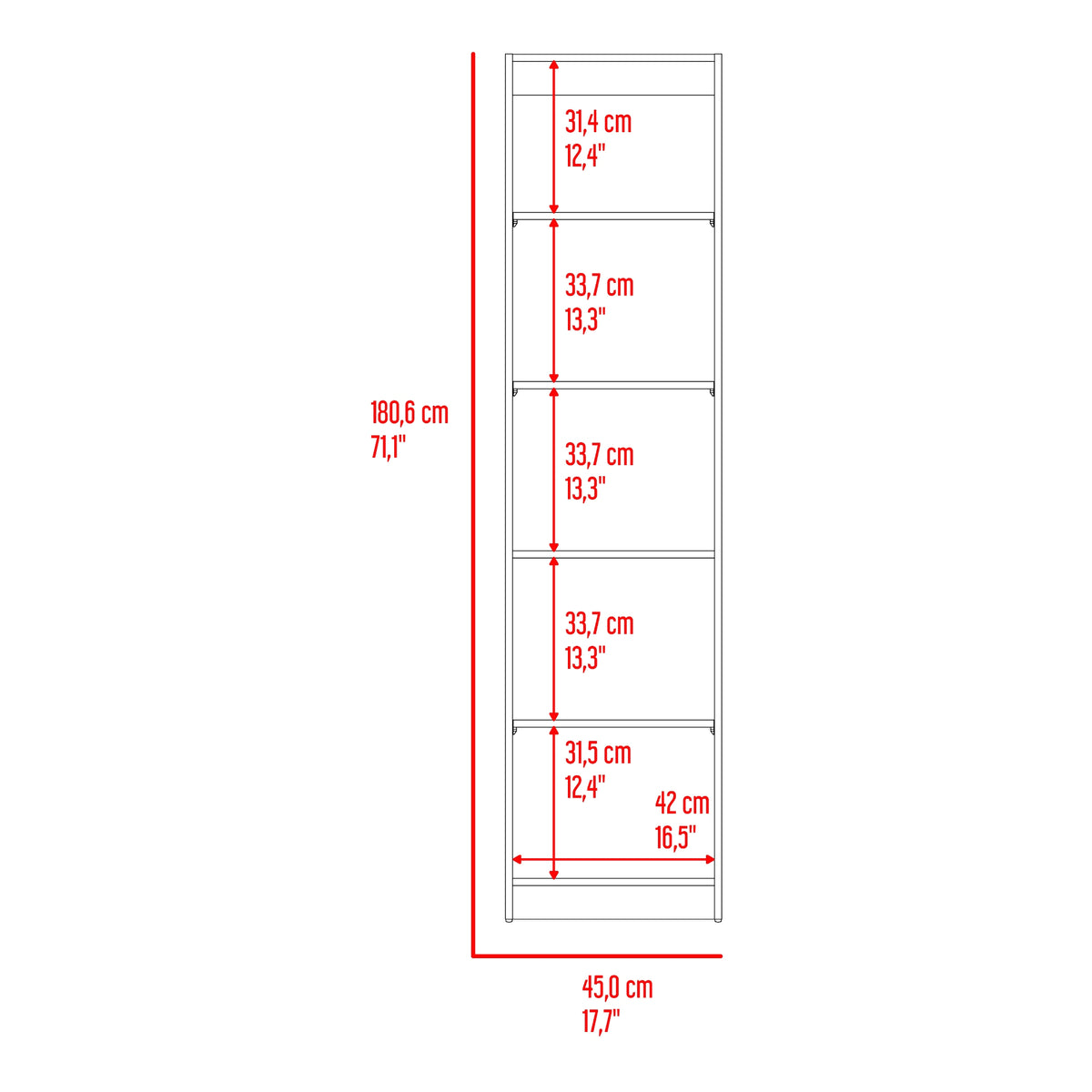Estante Home E2 Wengue y Milan 45x180.6cm Rectangular con Cinco Compartimientos y con Cuatro Entrepaños