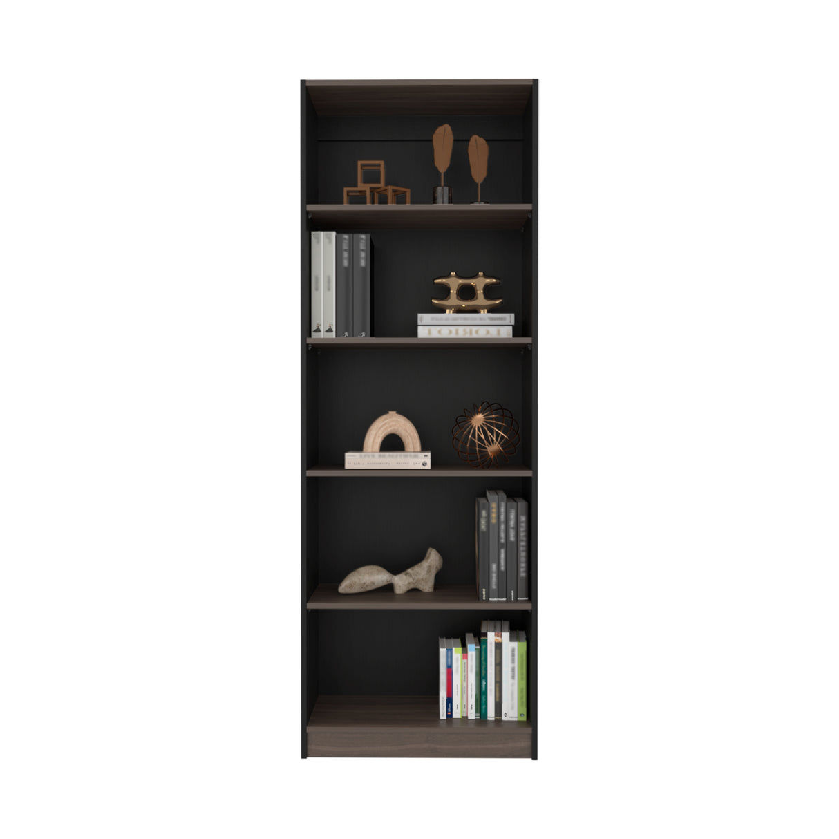 Estante Home E3 Wengue y Milan 62.8x180.6cm Rectangular con Cinco Compartimientos y con Cuatro Entrepaños