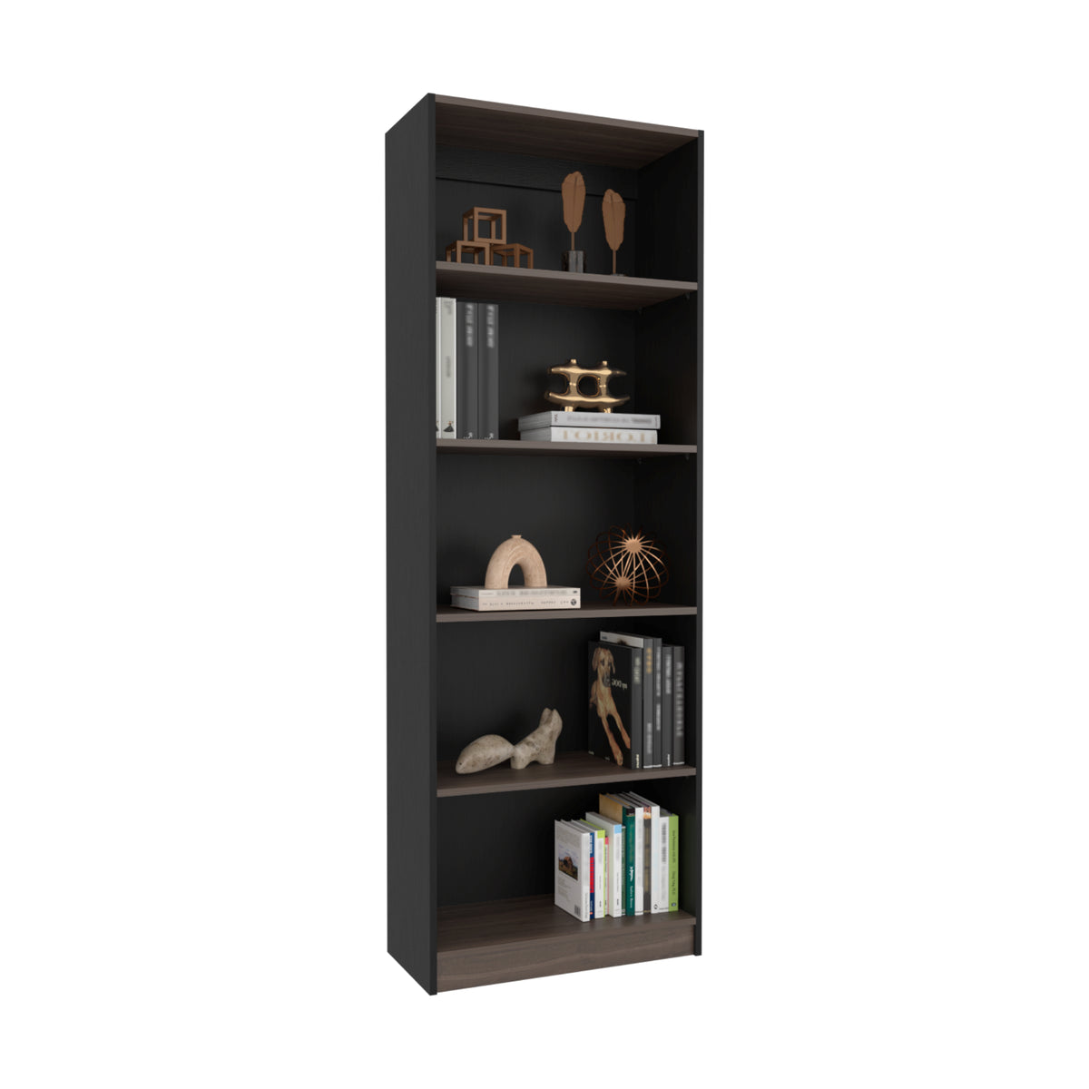 Estante Home E3 Wengue y Milan 62.8x180.6cm Rectangular con Cinco Compartimientos y con Cuatro Entrepaños