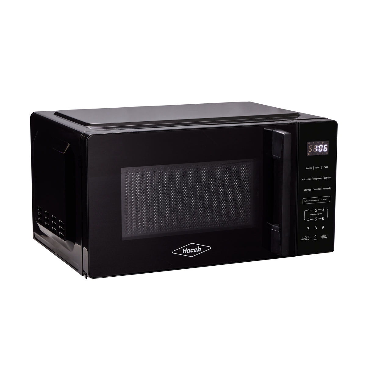 Horno Microondas Haceb de Manija Negro 44x24cm de 20 Litros 120 Voltios con Ocho Funciones Preconfiguradas