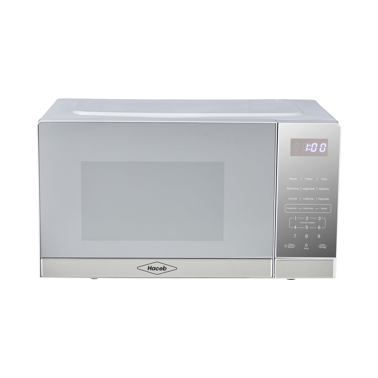 Horno Microondas Haceb Tipo Push Inox 46x26cm de 20 Litros 120 Voltios con Ocho Funciones Preconfiguradas