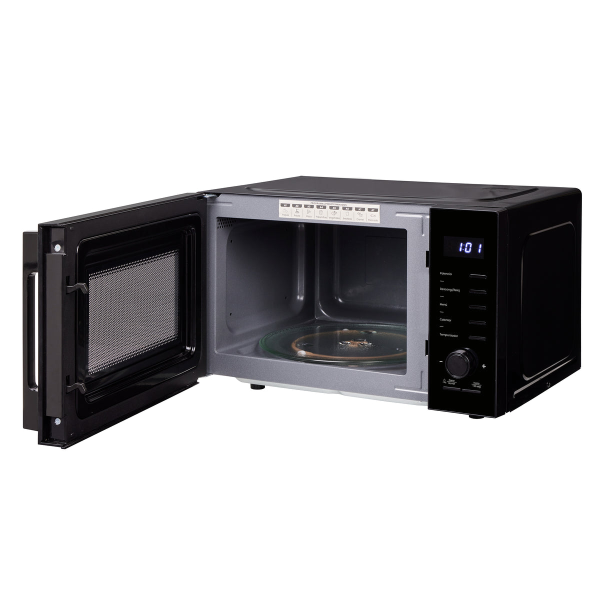Horno Microondas Haceb de Perilla Negro 54x29cm de 25 Litros 120 Voltios con Ocho Funciones Preconfiguradas