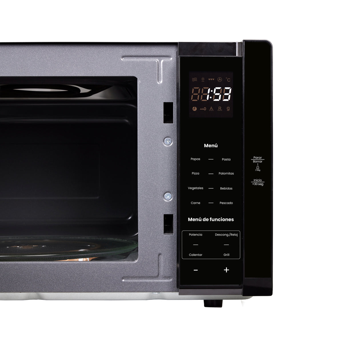 Horno Microondas Haceb Negro 48x29cm de 25 Litros 120 Voltios con Ocho Funciones Preconfiguradas y con Grill