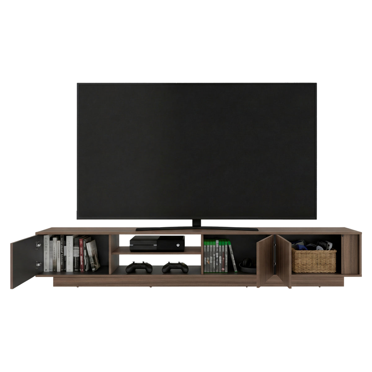 Rack de TV Maldivas Avellana y Wengue 230x40cm para TV Hasta 85" Pulgadas con Dos Compartimientos