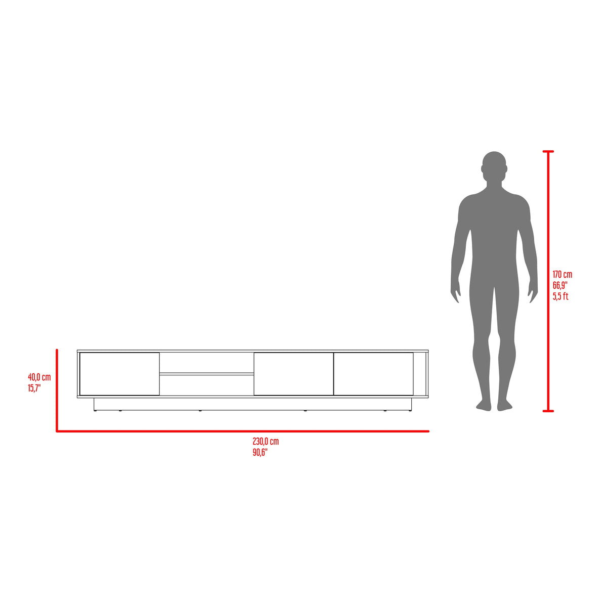 Rack de TV Maldivas Avellana y Wengue 230x40cm para TV Hasta 85" Pulgadas con Dos Compartimientos