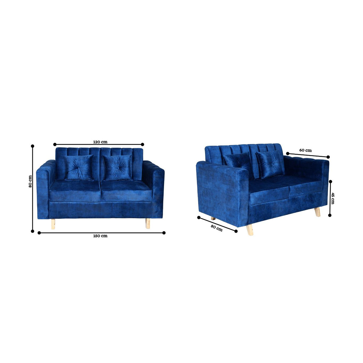 Sofá Sevilla Azul 80x80cm de Dos Puestos Antifluido con Apoya Brazos