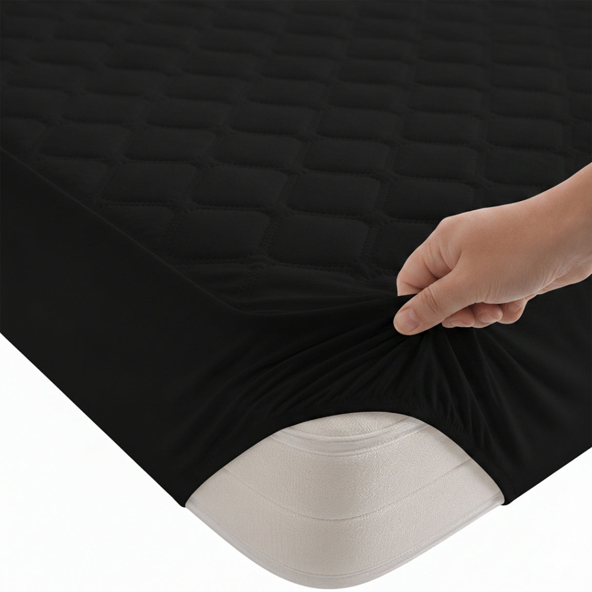 Protector de Colchón Transpirable Negro para Colchón Sencillo 100 X 190 Cm Acolchado 300 Hilos