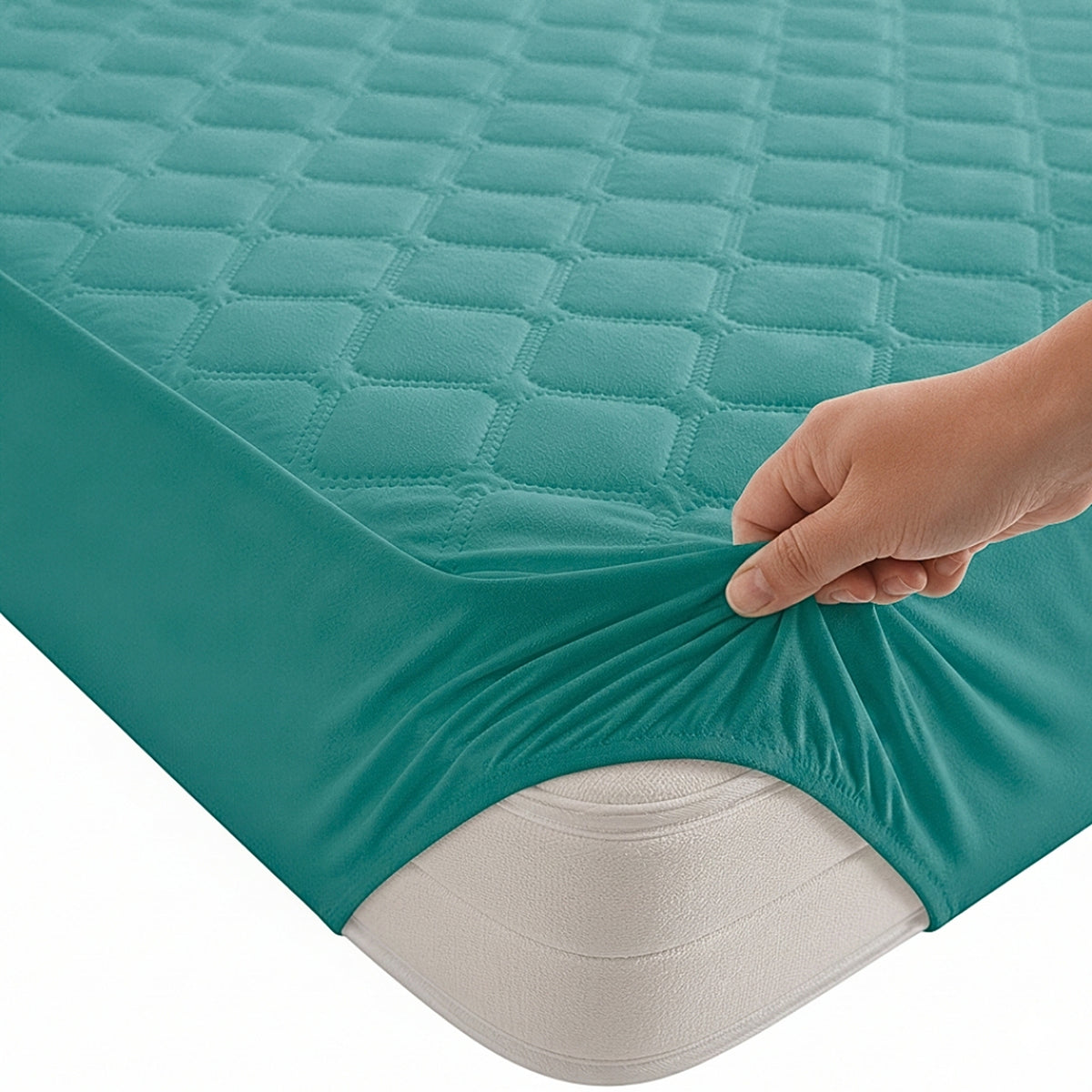 Protector de Colchón Transpirable Turquesa para Colchón Sencillo 100 X 190 Cm Acolchado 300 Hilos