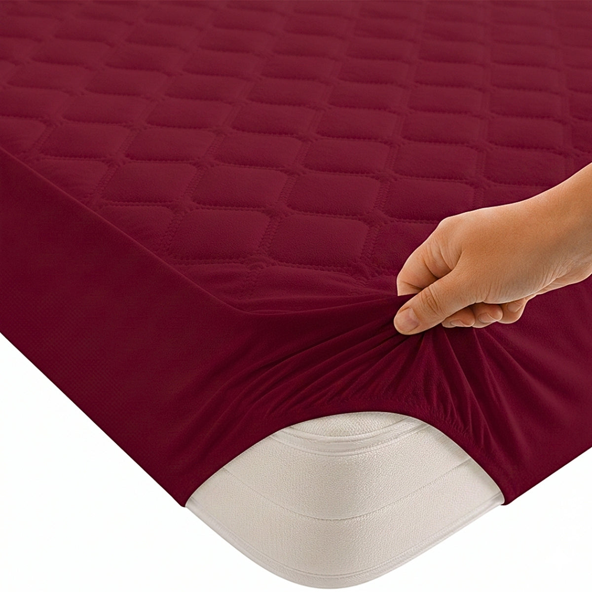 Protector de Colchón Transpirable Vinotinto para Colchón Queen 160 X 190 Cm Acolchado 300 Hilos
