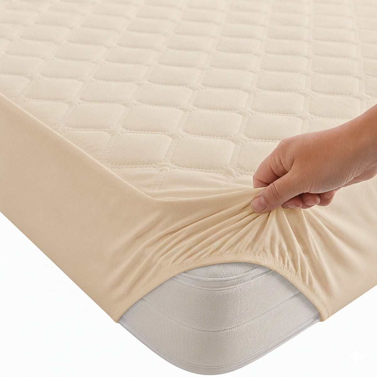 Protector de Colchón Transpirable Beige para Colchón King 200 X 200 Cm Acolchado 300 Hilos