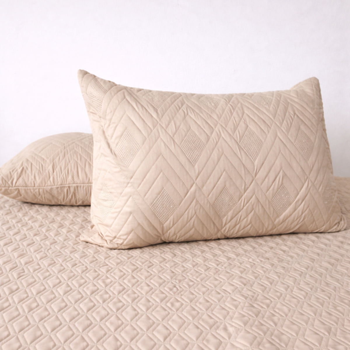 Set X 2 Almohadas Blancas Siliconadas con Protector Beige 45x65cm Medio Suave Multi Postura