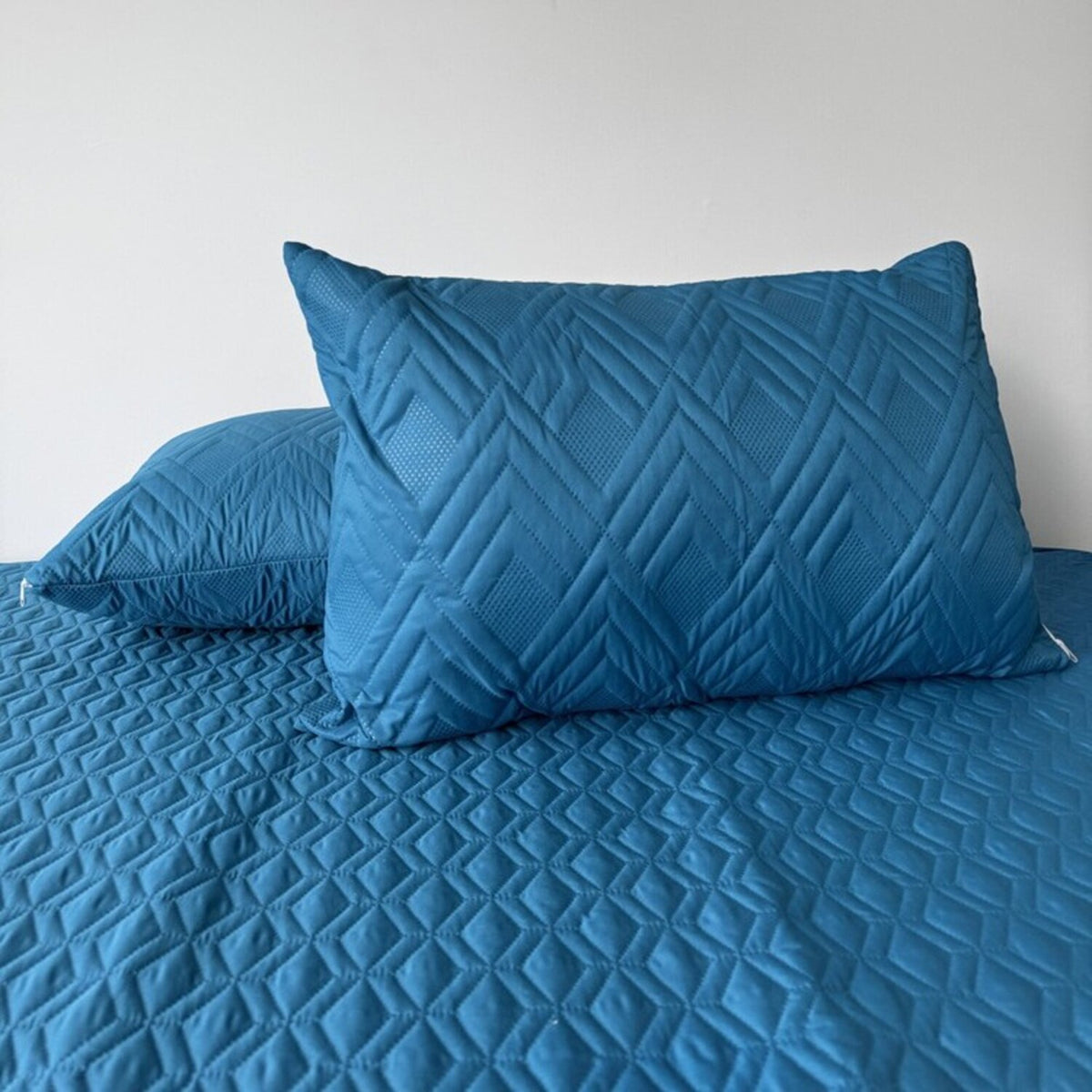 Set X 2 Almohadas Blancas Siliconadas con Protector Turquesa 45x65cm Medio Suave Multi Postura