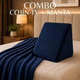 Combo Cojín TV con Cobija Azul 45x48cm Triangular Fondo Entero