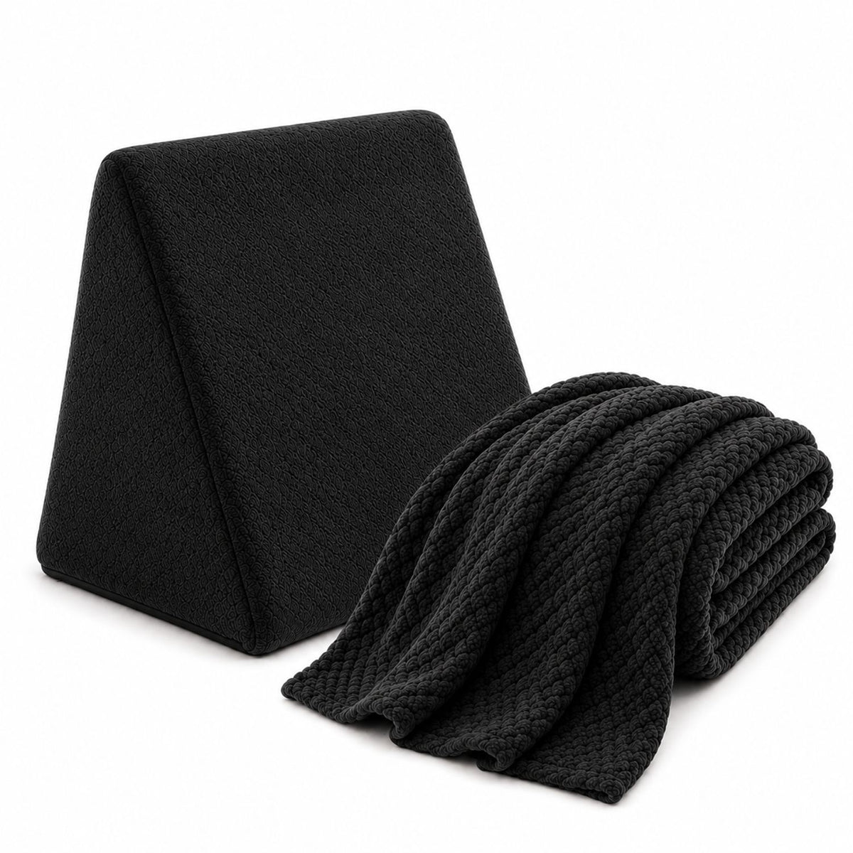 Combo Cojín TV con Cobija Negro 45x48cm Triangular Fondo Entero