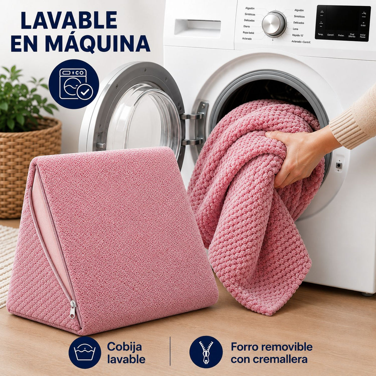 Combo Cojín TV con Cobija Rosada 45x48cm Triangular Fondo Entero