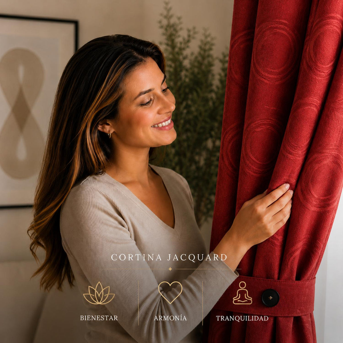 Cortina Jacquard Rojo 280x200cm de Figuras