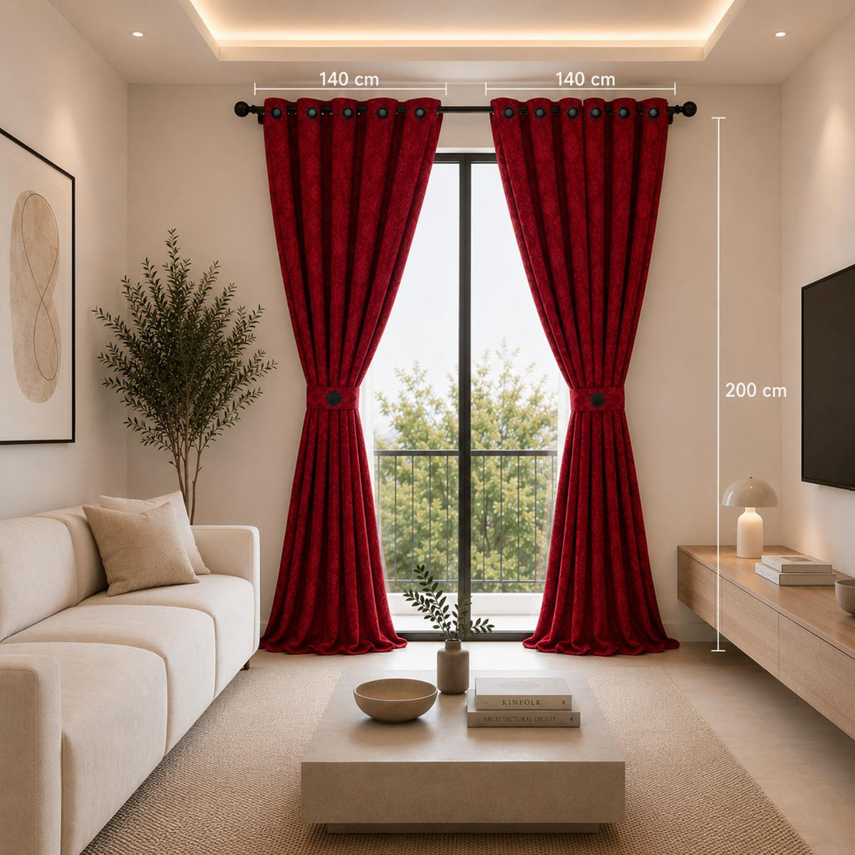 Cortina Jacquard Rojo 280x200cm de Figuras
