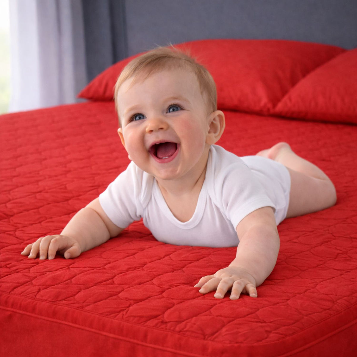 Combo Protector de Colchón y de Almohada Acolchado Rojo para Colchón Sencillo 100 X 190 Cm