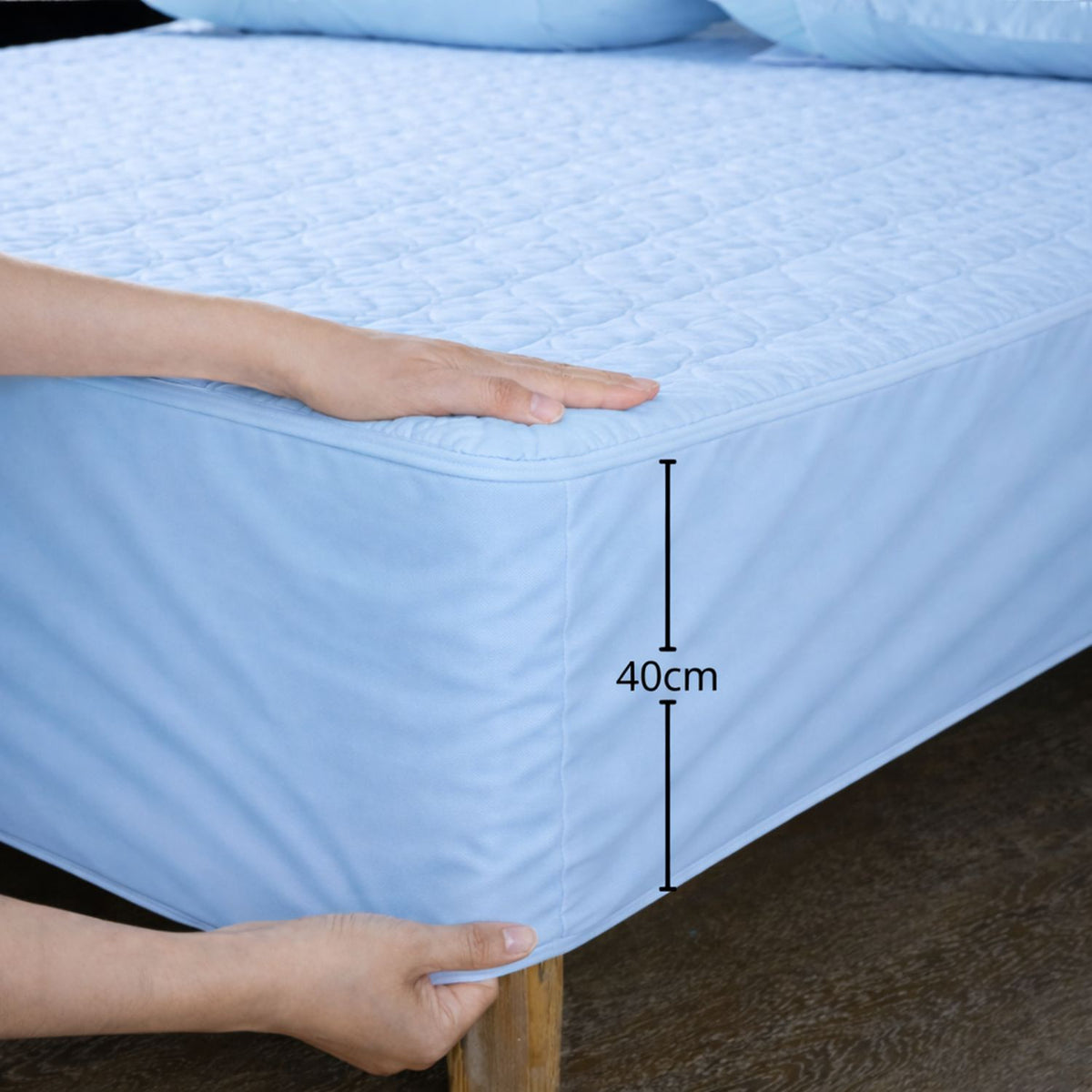 Combo Protector de Colchón y de Almohada Acolchado Azul Celeste para Colchón Semidoble 120 X 190 Cm