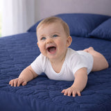 Combo Protector de Colchón y de Almohada Acolchado Azul para Colchón Doble 140 X 190 Cm