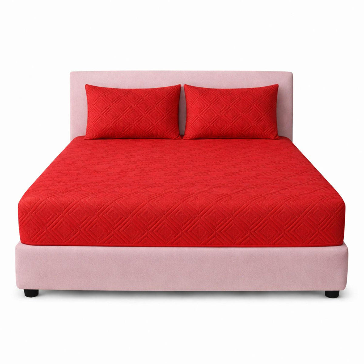 Combo Protector de Colchón y de Almohada Acolchado Rojo para Colchón Doble 140 X 190 Cm