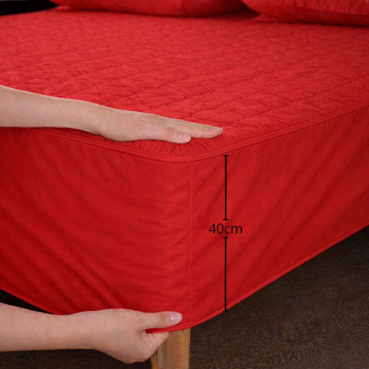 Combo Protector de Colchón y de Almohada Acolchado Rojo para Colchón Doble 140 X 190 Cm