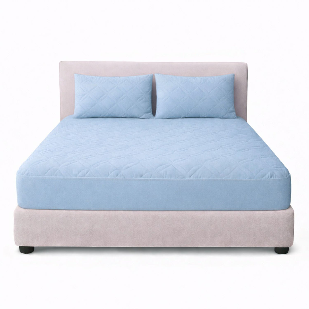 Combo Protector de Colchón y de Almohada Acolchado Azul Celeste para Colchón Queen 160 X 190 Cm