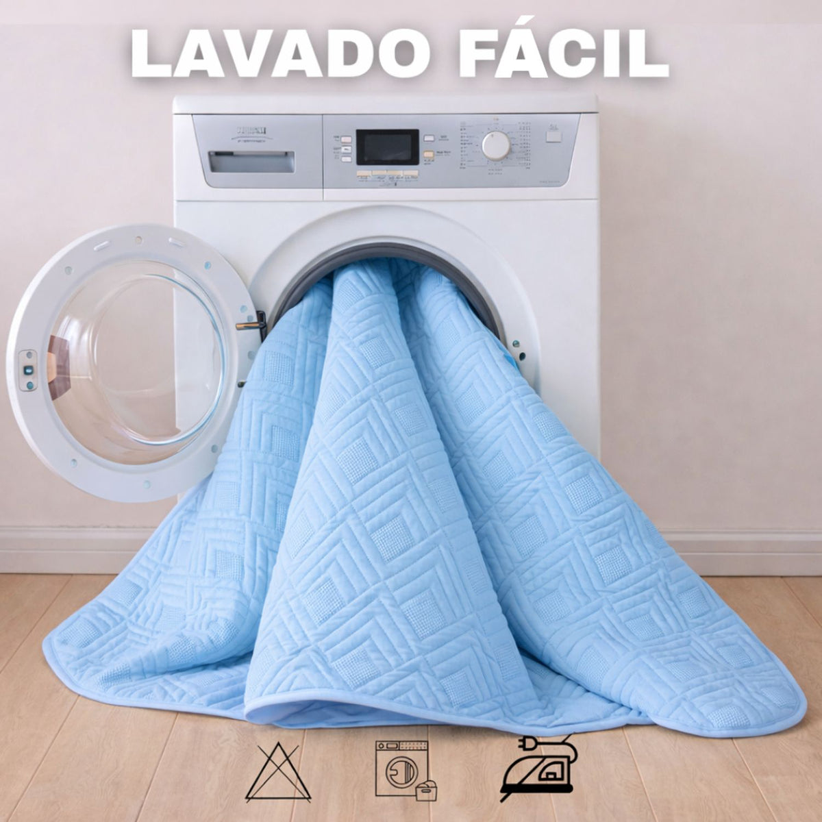 Combo Protector de Colchón y de Almohada Acolchado Azul Celeste para Colchón Queen 160 X 190 Cm