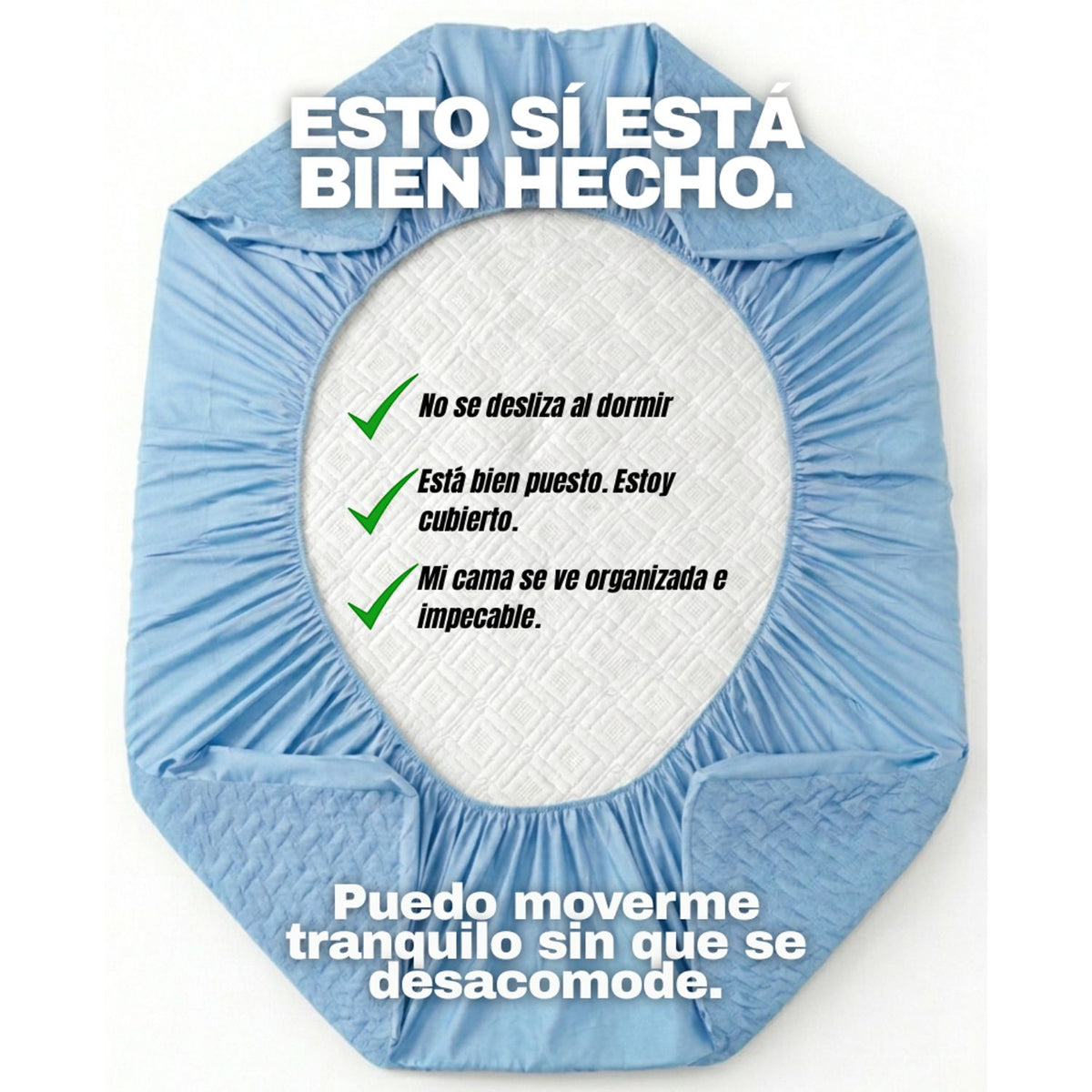Combo Protector de Colchón y de Almohada Acolchado Azul Celeste para Colchón Queen 160 X 190 Cm
