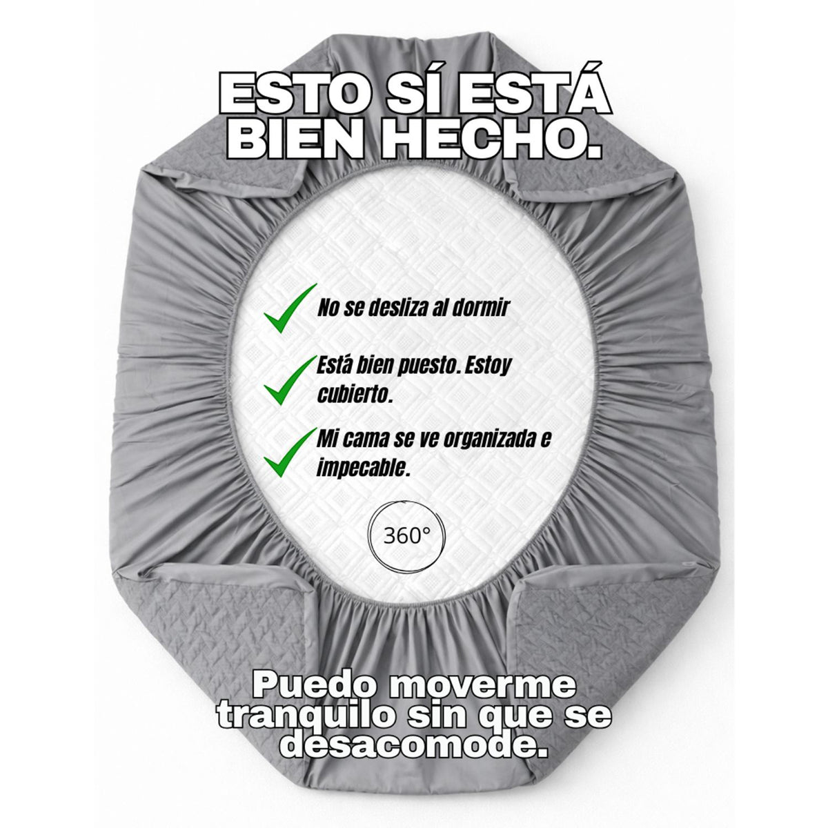 Combo Protector de Colchón y de Almohada Acolchado Gris para Colchón Queen 160 X 190 Cm