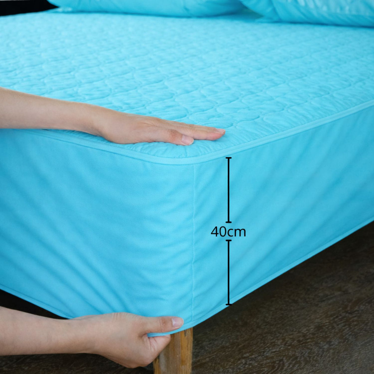 Combo Protector de Colchón y de Almohada Acolchado Turquesa para Colchón King 200 X 200 Cm