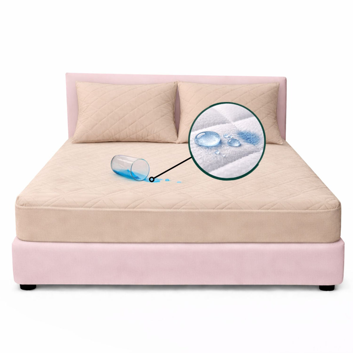 Combo Protector de Colchón y de Almohada Semiantifluido Beige para Colchón Queen 160 X 190 Cm Semi-Antifluido