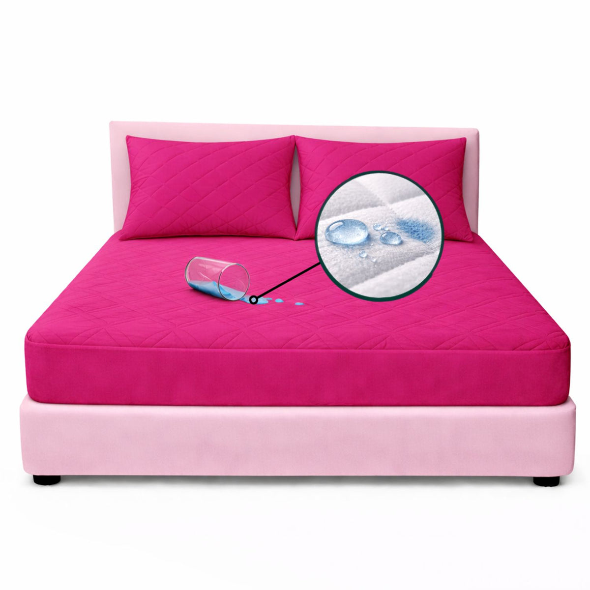 Combo Protector de Colchón y de Almohada Semiantifluido Fucsia para Colchón Queen 160 X 190 Cm Semi-Antifluido
