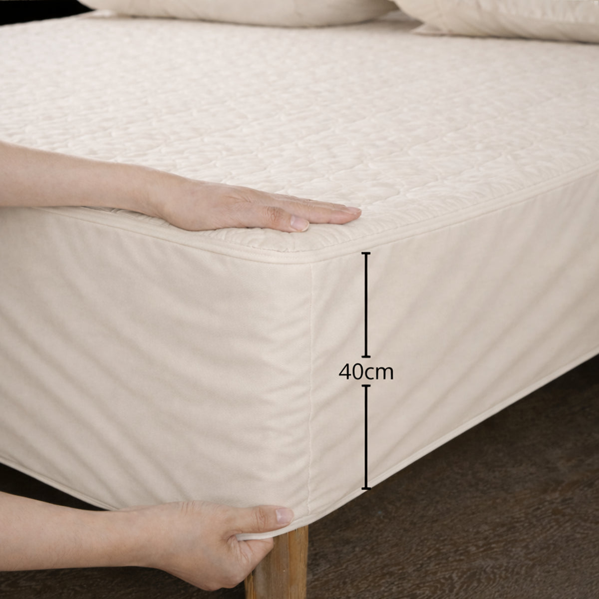 Protector de Colchón Acolchado Beige para Colchón Doble 140 X 190 Cm