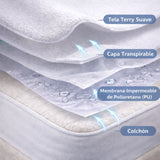 Combo Protector de Colchón y de Almohada Terry Blanco para Colchón Sencillo 100 X 190 Cm Impermeable
