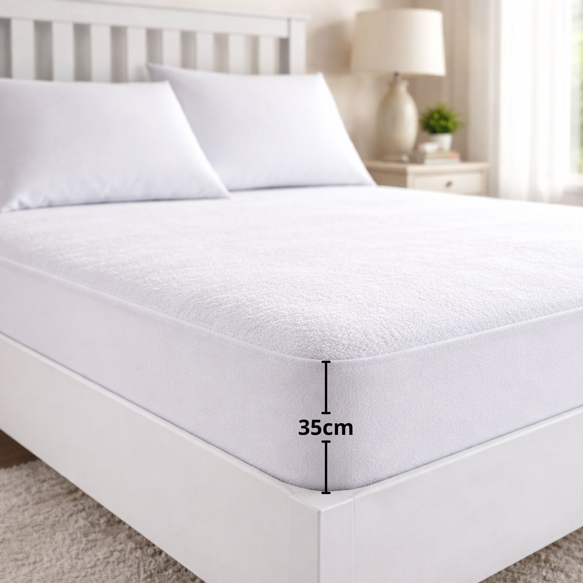 Combo Protector de Colchón y de Almohada Terry Blanco para Colchón Doble 140 X 190 Cm Impermeable