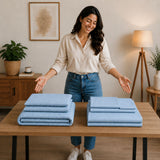 Combo Protector de Colchón y Juego de Sábanas Azul Celeste para Colchón Sencillo 100 X 190 Cm