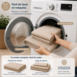 Combo Protector de Colchón y Juego de Sábanas Beige para Colchón Sencillo 100 X 190 Cm