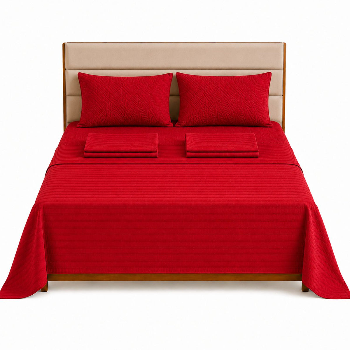 Combo Protector de Colchón y Juego de Sábanas Rojo para Colchón Sencillo 100 X 190 Cm